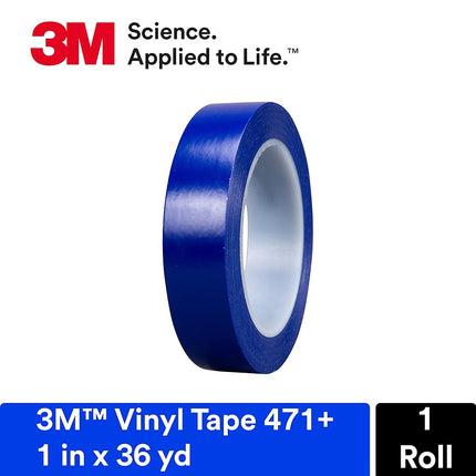 3M Floor Marking Solutions Vinyl Tape, 471+, 1 in by 108 Ft, Indigo, Automotive Paint Masking Application, 1 Roll