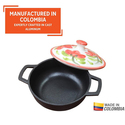 IMUSA USA Limited Edition Carmen de Viboral Hand Painted 8 Piece Caldero Set with Ceramic Hand-Painted Lid (Set Includes 4 0.5Qt Calderos with Ceramic Lids) Christmas Gift