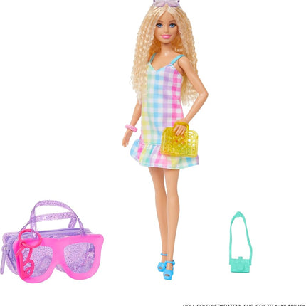 Mattel Barbie HRH50 Fashion Set - Summer Outfit with Dress & Sunglasses Bag - 5 Accessories - For Barbie Dolls - Ages 3+