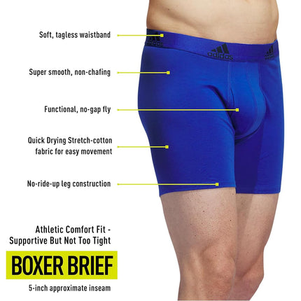 adidas Men's Performance Stretch Cotton Boxer Briefs 3-Pack, Soft Underwear, Superior Comfort, Team Royal Blue/Onix Grey/Legend Ink Blue, S