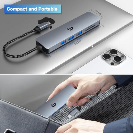USB C Hub, oditton 6 in 1 USB C Adapter for Mac Pro/Air, Ultra-Fast USB 3.0 Docking Station for Dell, Surface, HP, Lenovo, and More (4K HDMI, SD/TF, USB A 3.0)