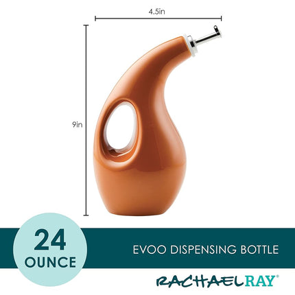 Rachael Ray 48466 Ceramic EVOO Oil and Vinegar Dispensing Bottle with Spout, 24 Ounce - Pumpkin Orange