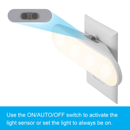 GE Ultrabrite Barre lumineuse LED Veilleuse, 100 lumens, Lot de 4, Capteur Crépuscule à l'aube, Interrupteur Auto/Marche/Arrêt, Prise, Idéal pour les espaces sombres, Chambre, Salle de bain, Cuisine, Couloir, Garage, Blanc, 62459
