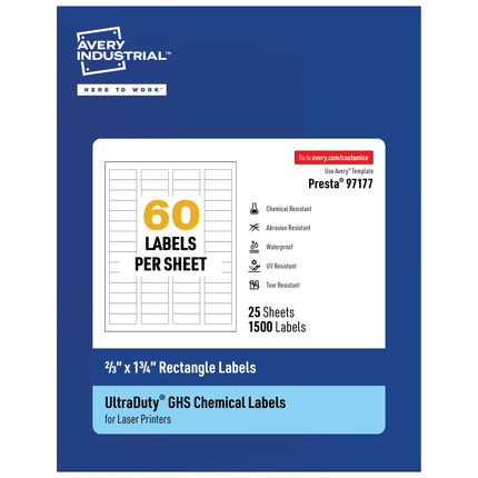 Avery UltraDuty GHS Labels, Waterproof, 2/3" x 1-3