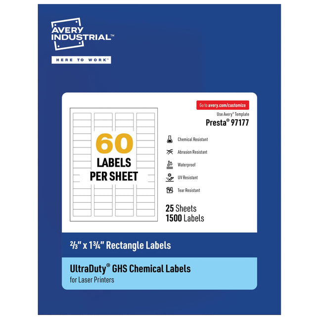 Avery UltraDuty GHS Labels, Waterproof, 2/3" x 1-3