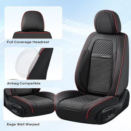 Coverado Housses de Siège de Voiture Sièges Avant, Housses de Siège Avant Étanche en Cuir Nappa, Coussins de Siège de Voiture Respirants d'Été Ajustement Universel pour la Plupart des Voitures SUV Camions (Avant, Noir)