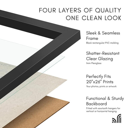 Americanflat 20x26 Picture Frame with Polished Plexiglass - Streamline Collection - Thin Border Picture Frame for Wall Display - Hanging Hardware Included - Black