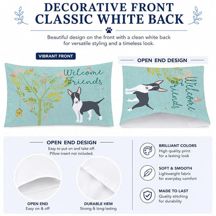 Caroline's Treasures BB7604PILLOWCASE Welcome Friends Black Bull Terrier Fabric Standard Pillowcase, Standard, Multicolor