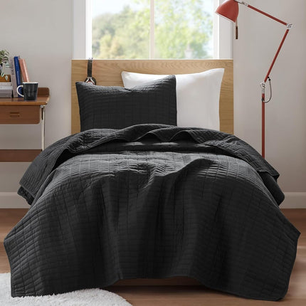Comfort Spaces All Season, Lightweight, Coverlet Bedspread Bedding, Matching Shams, Microfiber, Black, Twin/Twin XL(66"x90")