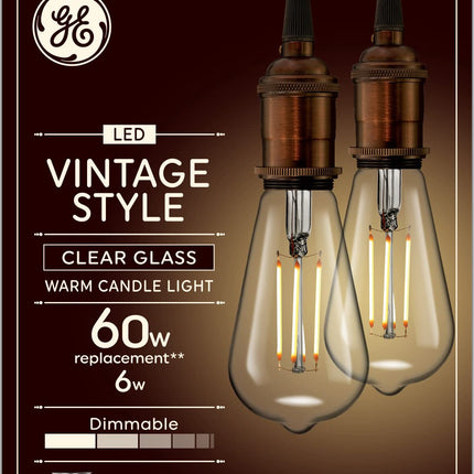 GE Vintage Style LED Light Bulbs, 60 Watt, Clear F