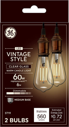 GE Vintage Style LED Light Bulbs, 60 Watt, Clear F