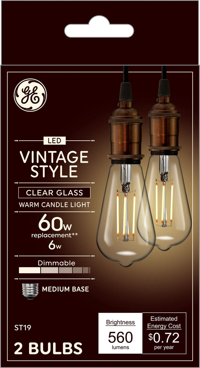 GE Vintage Style LED Light Bulbs, 60 Watt, Clear F