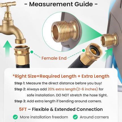 Cesun Female to Female Garden Hose 5 ft, Metal Short Water Hose, 5ft x 5/8"
