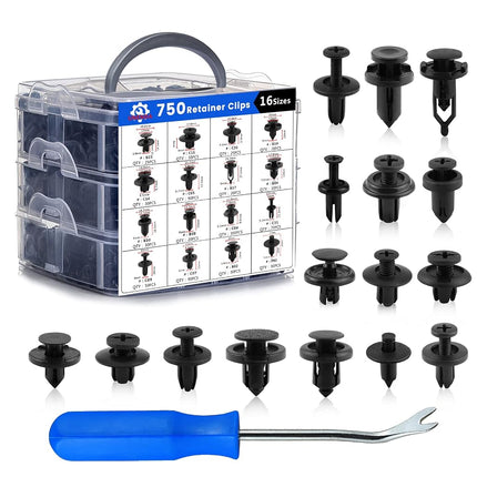 UNENDA Car Push Retainer Clips 630pcs with 16Most Popular Push Pins for Automotive Parts Sizes,Auto Push Pin Screw Clips with Blue Fastener Remover Tool for Toyota GM Ford Honda Acura Chrysler