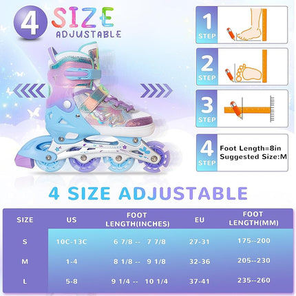 Nattork Kids Adjustable Inline Skates for Girls Boys - Purple Blades Roller for Kids Youth Age 10 11 12 Indoor Outdoor Sports