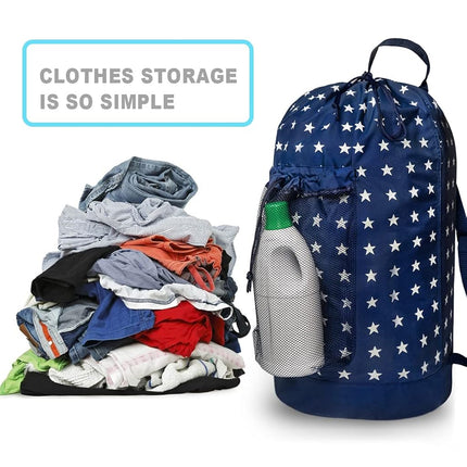 Dalykate Backpack Laundry Bag, Laundry Backpack with Shoulder Straps and Mesh Pocket Durable Nylon Backpack Clothes Hamper Bag with Drawstring Closure for College, Travel, Laundromat, Apartment