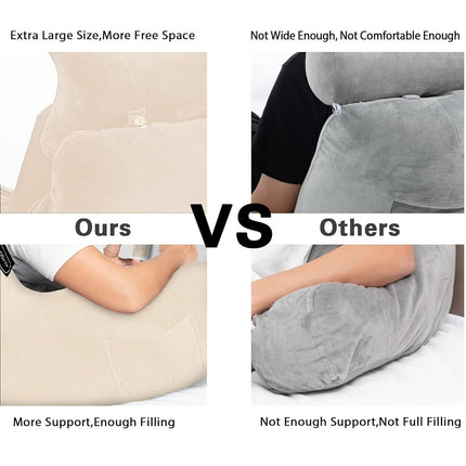 SLIGUY Reading Pillow-Bed Rest Pillow with Detachable Neck Roll & Higher Support Arm for Sitting in Bed Couch or Floor-Backrest Reading Pillow Adult Back Pillow for Watching TV/Gaming,Beige