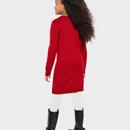 The Children's Place Girls' Long Sleeve Sweater Dress, Classic Red Reindeer, X-Small