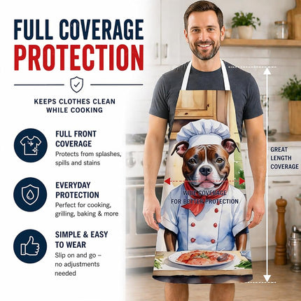 Caroline's Treasures Staffordshire Bull Terrier The Chef Apron Cooking Kitchen Server Baking Crafts Gardening for Adult Women Men, Unisex, Large, Multicolor