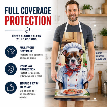 Caroline's Treasures Staffordshire Bull Terrier The Chef Apron Cooking Kitchen Server Baking Crafts Gardening for Adult Women Men, Unisex, Large, Multicolor