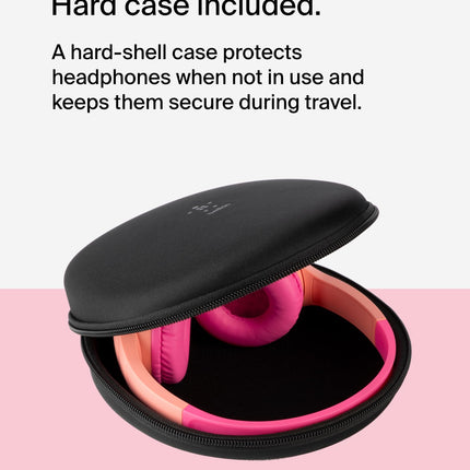 Belkin SoundForm Mini Kids Wireless Headphones w/Built-in Microphone, 30H of Playback Time, Fun Stickers, & Case - Over-Ear Headsets for Online Learning, School, iPhone, iPad, Galaxy, & More - Pink