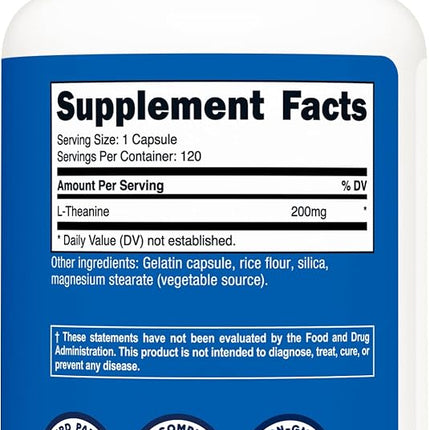 Nutricost L-Theanine 200mg, 120 Capsules - Non-GMO, Gluten Free