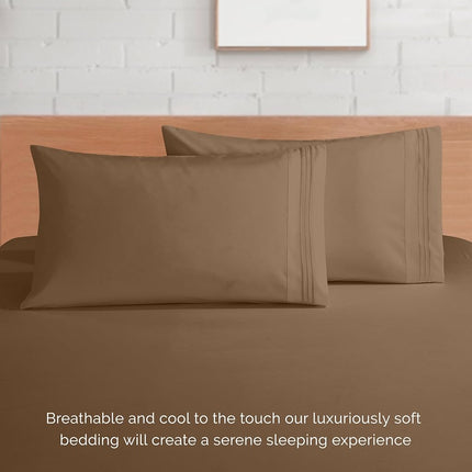 Elegant Comfort Luxurious 1500 Premium Hotel Quality Microfiber 4-Piece Sheet Set, 18-24 Inches Deep - Extra Deep Pocket Sheets - Ultra Soft 4PC Deep Pocket Sheets, Queen, Taupe