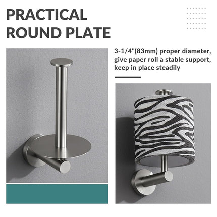 Toilet Paper Holder with Round Plate Aomasi SUS304 Stainless Steel Vertical Tissue Roll Hanger Bathroom Accessory Brushed Nickel