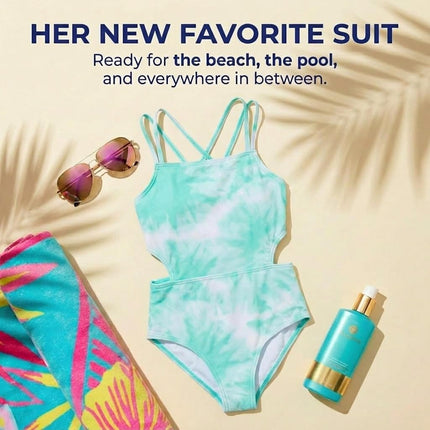 Kanu Surf Girls' Beach Sport Cut-Out One Piece Swimsuit, Beach Girl Ice Green, 16