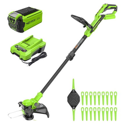 Greenworks 40V 13" 2-in-1 Cordless Trimmer/Edger w/20 Blades, Heavy Duty for Thick Weeds/Brush, Edges Fence/Sidewalk, Gas-Free Lightweight, 2.0Ah Battery & Charger