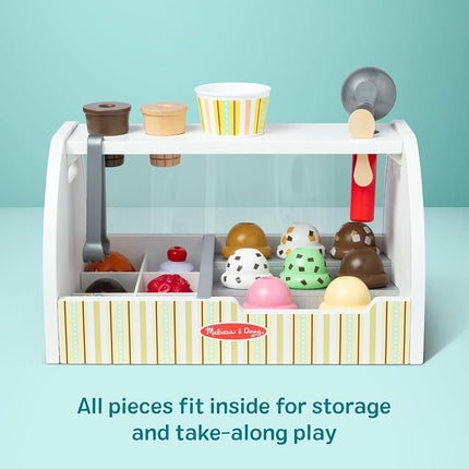 Melissa & Doug Wooden Scoop and Serve Ice Cream Counter (20 pcs) - Play Food and Accessories