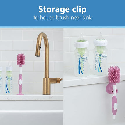Brosse à biberon Dr. Brown's à poils doux pour biberons à col étroit - Rose