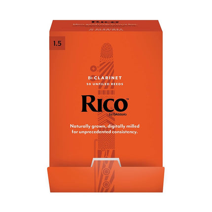 D'Addario Rico Bb Clarinet Reeds, Strength 1.5, Pack of 50