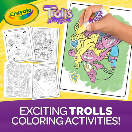 CRAYOLA Trolls Color & Erase Sticker Activity Pad, 12 páginas reutilizables para colorear de Trolls y 100 calcomanías, regalo