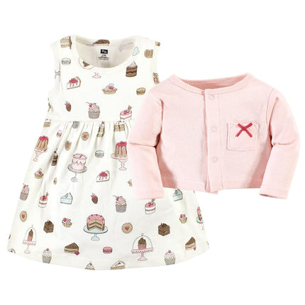 Conjunto de Vestido y Cárdigan de Algodón Hudson Baby para Bebés Niñas, Sweet Bakery, 0-3 Meses