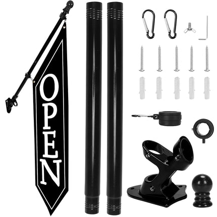 OPEN Flag with Pole Kit - Heavy Duty Canvas Open B