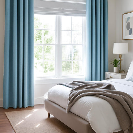 Deconovo Teal Total Blackout Faux Linen Window Curtains with Coating Pair, 52x63 Inches Thermal Insulated Grommet Curtains Living Room 2 Panels, Kids Curtains for Bedroom Nursery