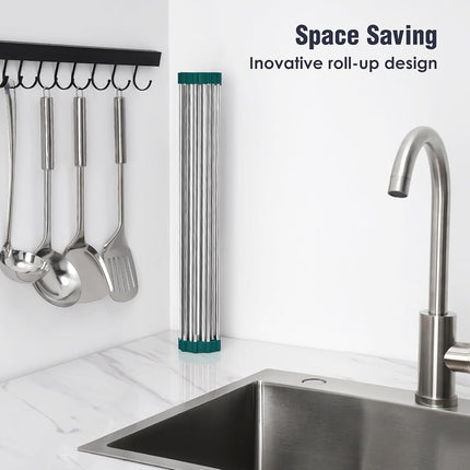 Tomorotec Roll Up Dish Drying Rack Over Sink, 304 Steel,21x15.5,Dark Green