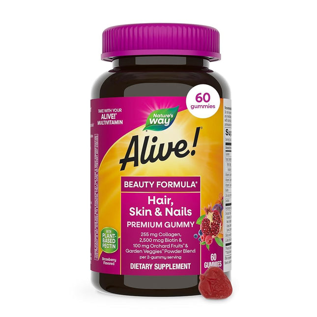Alive! Premium Hair, Skin and Nails Multivitamin with Biotin and Collagen, 60 Count