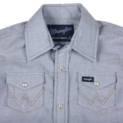 Camisa de manga larga con broches Wrangler para niño, blanca, cambray azul, extragrande