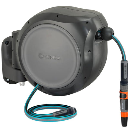 GARDENA 08040-50' ft. Wall Mount Retractable Garden Hose Reel, Lock at Any Length, 180 Degree Swivel, Precision German Engineering. 5 Year Warranty. Perfect Outdoor Hose Storage Solution