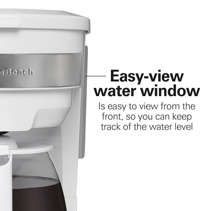 Cafetière filtre programmable Hamilton Beach 12 tasses avec 3 options d'infusion, verseuse en verre, pause et service automatiques, blanc (46294)