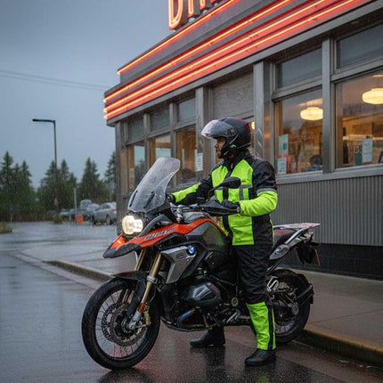 Milwaukee Leather MPM9510 Men's Black and Neon Green Motorcycle Water Resistant Rain Suit w/Hi-Vis Reflective Tape - 3X-Large