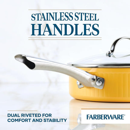 Sartén antiadherente Farberware Style con tapa, apta para lavavajillas, 2.8 litros - Amarillo