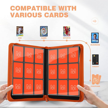 Trading Card Binder with 9 Side Loading Pocket Card Album Hold Up to 540 Cards PU Card Collection Binder, Collectible Albums Card Folder for MTG, TCG, Sports Cards（9-Orange）