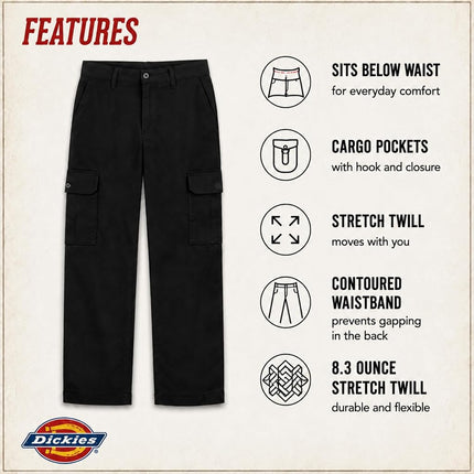 Dickies womensFP514Stretch Twill Straight Leg Cargo Pant Work Utility Pants - Black -