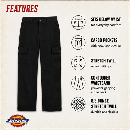 Pantalón cargo de sarga elástica con pierna recta Dickies para mujer, uso general de trabajo, negro lavado V1, 4
