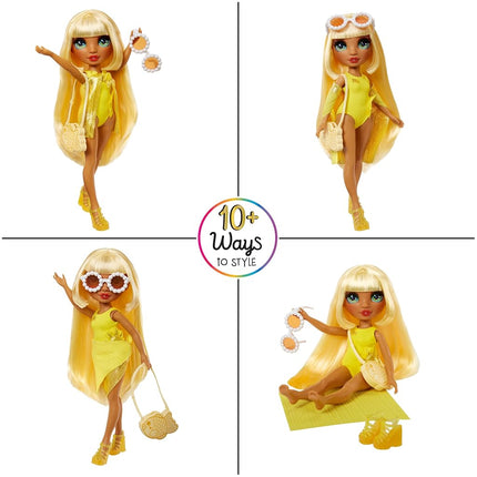 Rainbow High Swim & Style - Sunny (Yellow) - 28 cm Doll with Shimmery Wrap to Style 10+ Ways - Removable Swimsuit, Sandals, Fun Play Accessories - Kids Toy - Great for Ages 4-12 Years