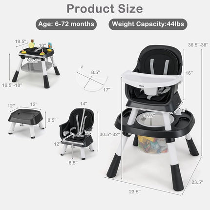 INFANS 9 in 1 High Chair, Convertible Baby Highchair for Babies and Toddlers, Table and Chair Set Building Block Infant Dining Booster Seat, Kids Stool with Activity Children Play Kitchen (Black)