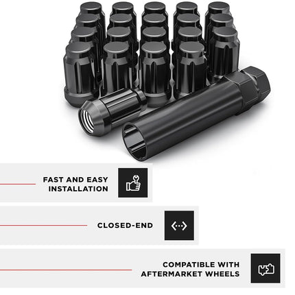 White Knight 3806BK-20AM Black Chrome M12x1.25 Spline Lug Nut with Key, 20 Pack